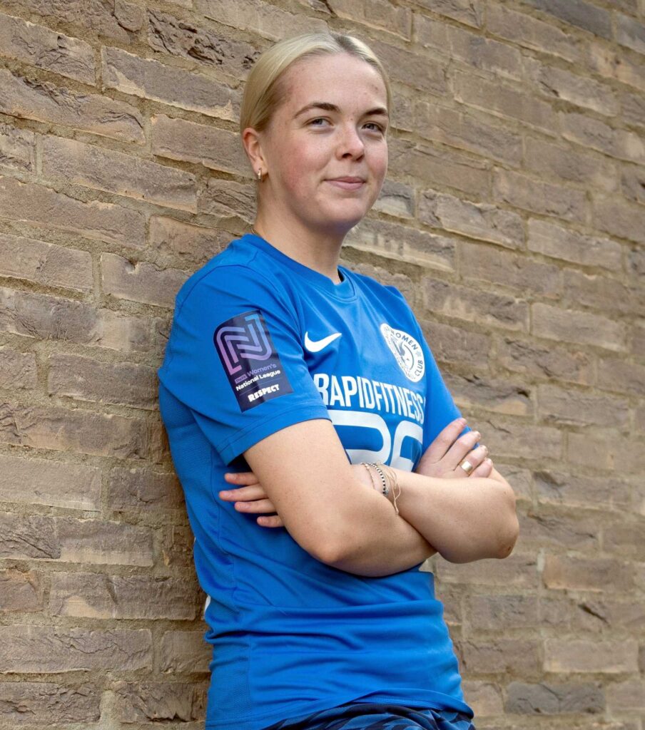 Georgia Stevens of Halifax FC Women in the new home kit