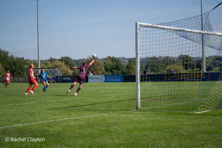 Darcie Greene of Halifax FC Women taps the ball over the 'keeper versus Stourbridge in the FAWNL